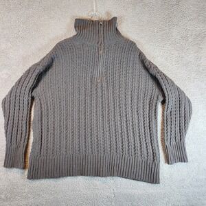 Pink‎ Lily 1/4 Zip Chunky Knit Funnel Neck Pullover Sweater Women's Medium Gray